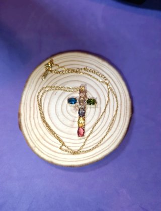 Collar acero dorado cruz multicolor 46 cms