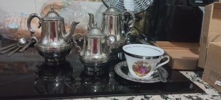 Juego café con tazas porcelana y acero inoxidable