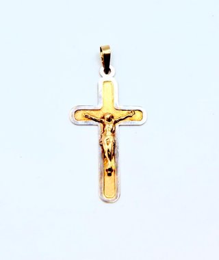 COLGANTE CRUZ BICOLOR ORO 18K. Peso: 1.38g.