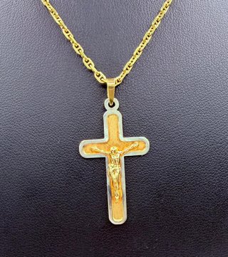 COLGANTE CRUZ BICOLOR ORO 18K. Peso: 1.38g.