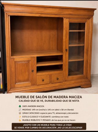 Mueble TV madera maciza puertas cristal. Negociabl