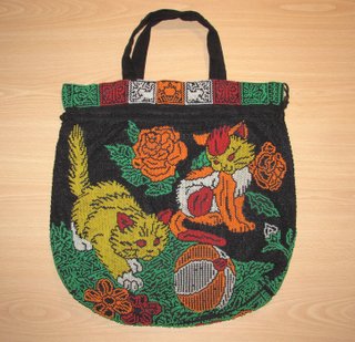 Bolso vintage retro cuentas bolitas gatos años 70