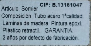 Somier con patas, tubo acero 1ª calidad láminas