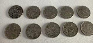 Lote monedas 5 pesetas año 1957.