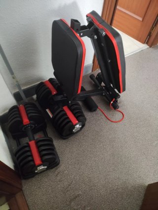 2 mancuernas regulables de 40 kg más banco