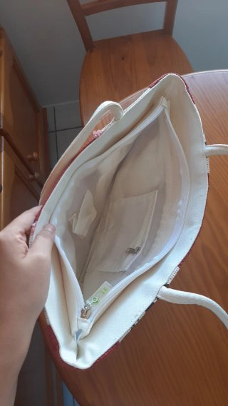 Bolso de playa/casual beige y rojo