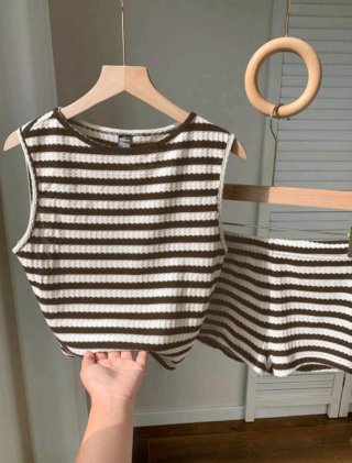 Conjunto 2 piezas rayas marrón y blanco