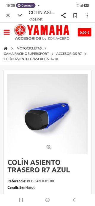 Colin asiento trasero Yamaha R7 azul