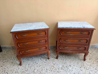 2 Mesitas de noche madera y mármol