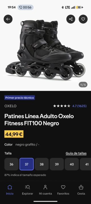 Patines en línea negros talla 37