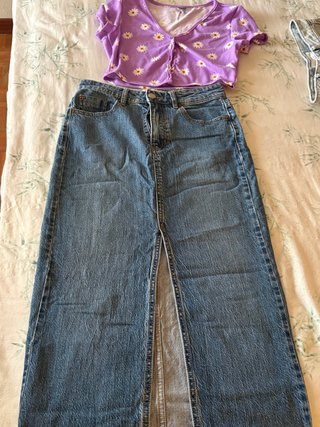Conjunto Top Morado y Falda Vaquera Larga