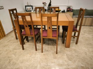 Mesa comedor extensible madera + 6 sillas