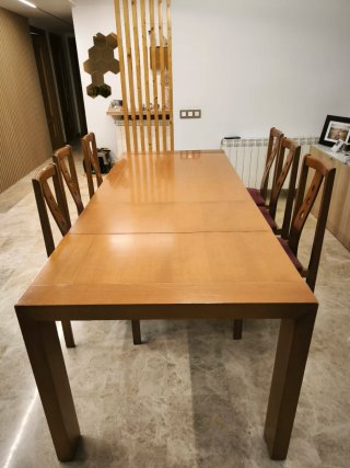 Mesa comedor extensible madera + 6 sillas