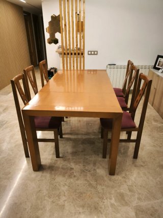 Mesa comedor extensible madera + 6 sillas