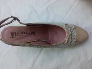 Zapatos Pitillos Tacon Beige y Plateados