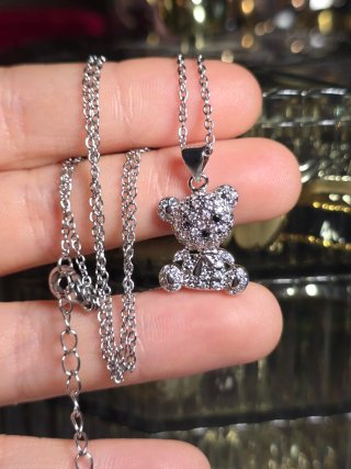 Collana orsetto con cristalli placcata argento