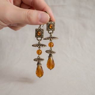 Pendientes Vintage Cristal Ámbar Bronce