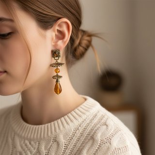 Pendientes Vintage Cristal Ámbar Bronce
