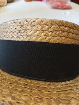Sombrero Canotier Antiguo Beige y Negro