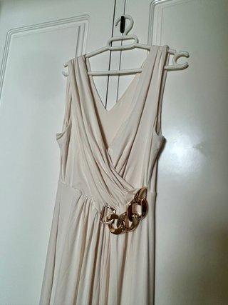 Vestido estilo griego dorado y blanco fiesta boda