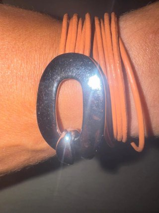 Pulseras cuero marrón anaranjado y eslabón platead