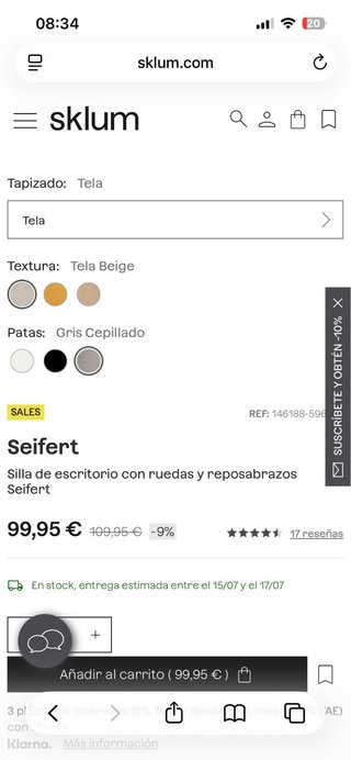 Silla de oficina Sklum piel sintética marrón