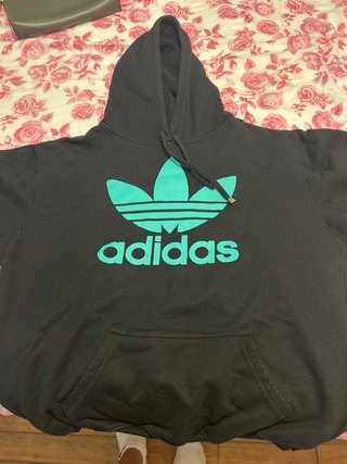 Buzo Adidas Negro con Logo Turquesa,talla L