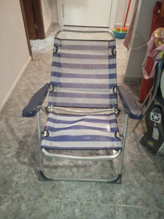 Silla Playa Plegable Azul y Plata