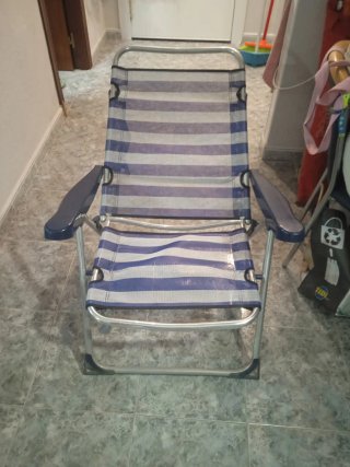 Silla Playa Plegable Azul y Plata