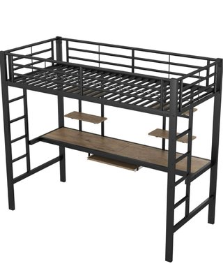 Cama alta 90x200 con escritorio y estanterías