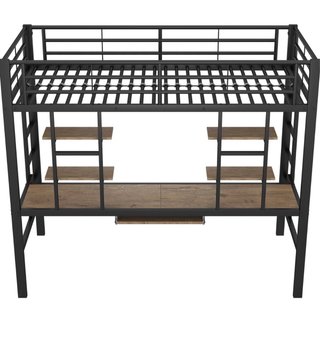 Cama alta 90x200 con escritorio y estanterías