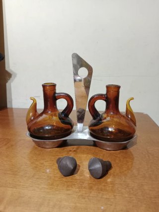 Aceitera y Vinagrera Vintage Vidrio Ámbar #13