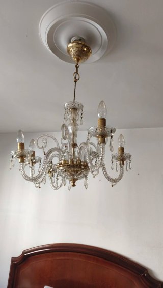 Lámpara colgante cristal y metal dorada