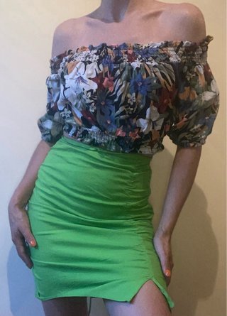 Falda Zara fruncida lino viscosa elastano XS