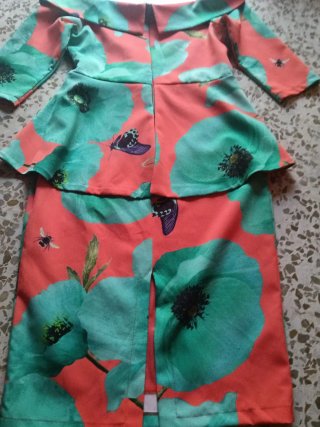 Vestido fiesta floral naranja y verde