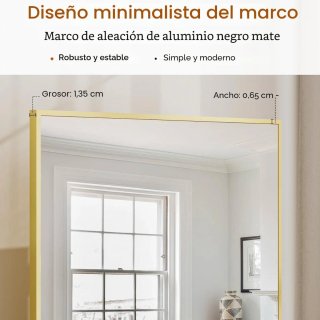 Espejo de pie rectangular dorado 163x53