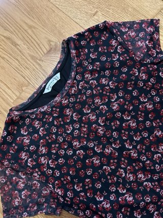 Vestido floral gasa negro y rojo