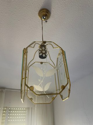 3 Lámparas de techo vintage cristal y latón