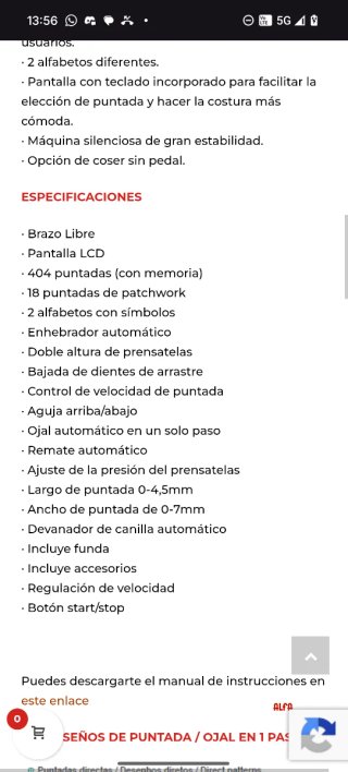 Máquina de coser Alfa Zart 01 sin usar