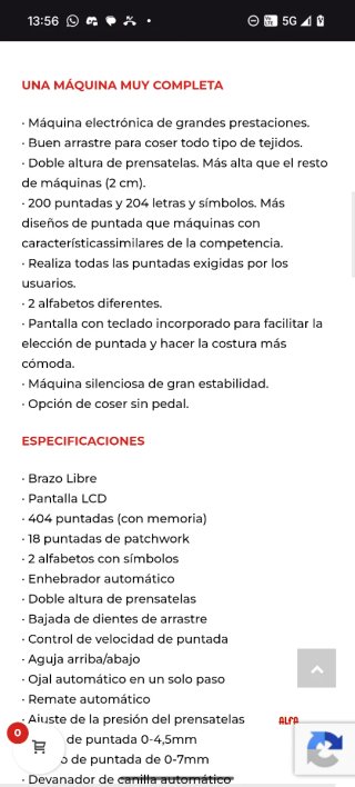 Máquina de coser Alfa Zart 01 sin usar