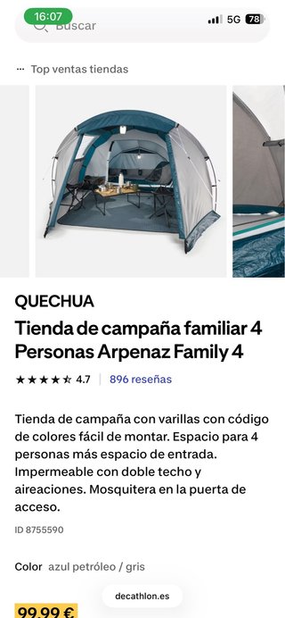 Tienda de campaña familiar Quechua 4