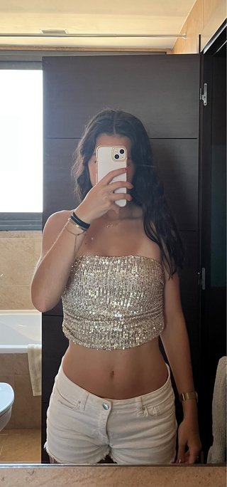 Top lentejuelas Pull&Bear dorado XS