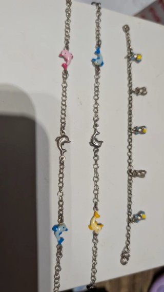 Pulseras infantiles con delfines y peces plata 925