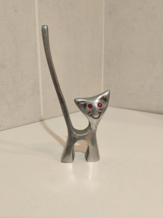 Porta anillos gato plateado