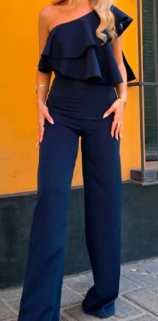 Mono elegante azul con volantes