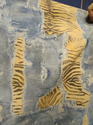 Piel Vacuno Serraje Estampado Cebra Azul
