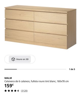 Cómoda cajonera Doble Ikea Malm 6 Cajones.