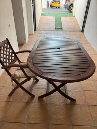 Mesa y 6 Sillas Terraza Madera Teka