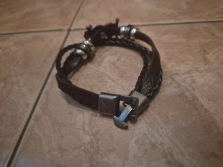Pulsera cuero hombre búho metálico