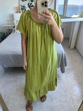 Vestido largo de lino mezcla Pink & Piña Talla úni